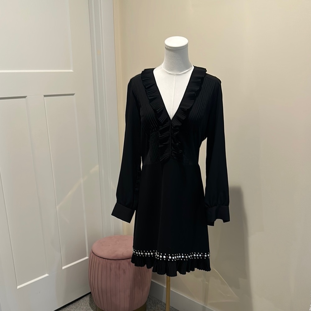 Sandro Black Babydoll Dress with Bishop Sleeves